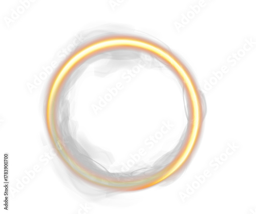 Glowing fiery orange light ring with smoke, abstract energy circle