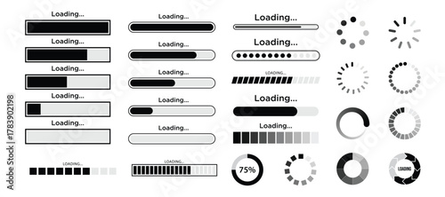 Set of vector loading icons. loading bar progress icon. Loading icons.