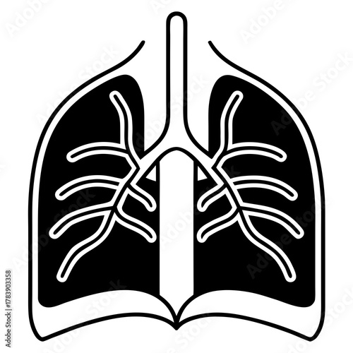 Black silhouette of human lungs with bronchi isolated on white background silhouette