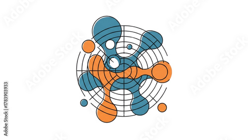 Abstract Chemical Structure with Connected Molecules