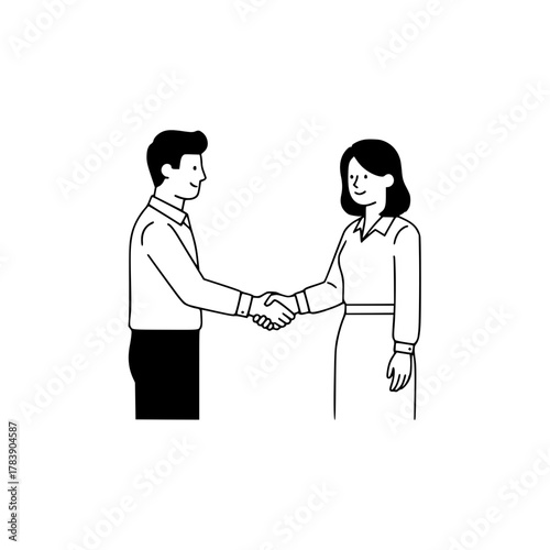 Diverse corporate professionals shaking hands firmly in a bright minimalist modern vector illustration symbolizing successful partnership agreement for a landing page
