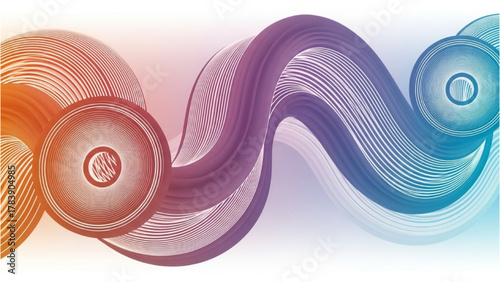 Vibrant abstract flowing lines and circles with a smooth gradient color transition, modern artistic graphic background