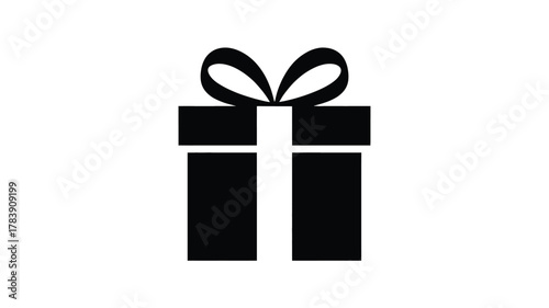 A simple black silhouette of a gift box with a white ribbon and bow representing surprise and celebration perfect for holiday or special occasion designs silhouette