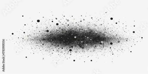 Abstract black ink splat pattern on a wet glass window texture with blue liquid drops