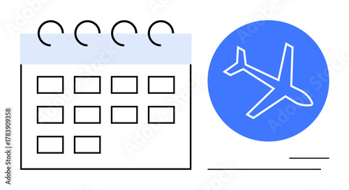 Calendar with marked dates and an airplane icon embodying travel planning, scheduling, and bookings. Ideal for trip organization, time management, vacation preparation, itinerary development