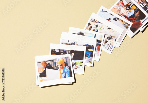 Mockup of polaroids arranged on a beige surface