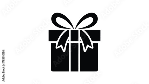 A simple black silhouette of a wrapped gift box with a prominent bow on top perfect for holiday celebrations and special occasions silhouette