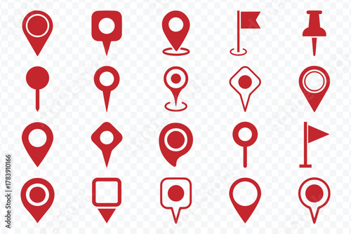 Location or map pin icon symbol set. Location pointer. Map marker pointer icon set. GPS location symbol collection. Vector illustration.