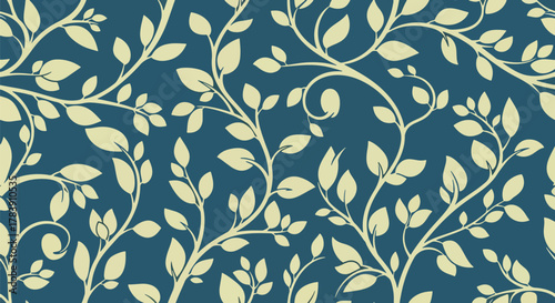 Stylized mid-century floral shapes complemented by simplified leaf. Solid flat vector colors, seamless repeat ideal for wallpapers, product packaging, and home decor surfaces