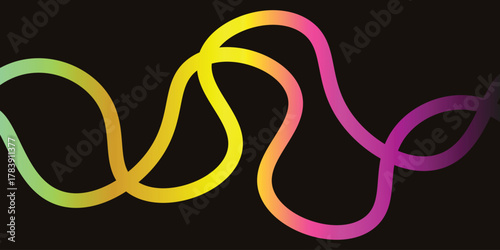 Abstract wavy lines with a vibrant gradient from green to purple on a dark background