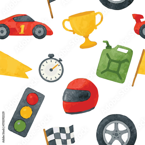 Vector seamless pattern with racing car elements
