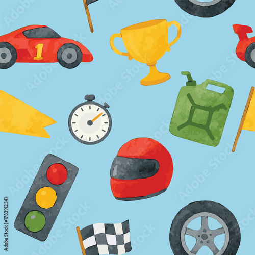 Vector seamless pattern with racing car elements