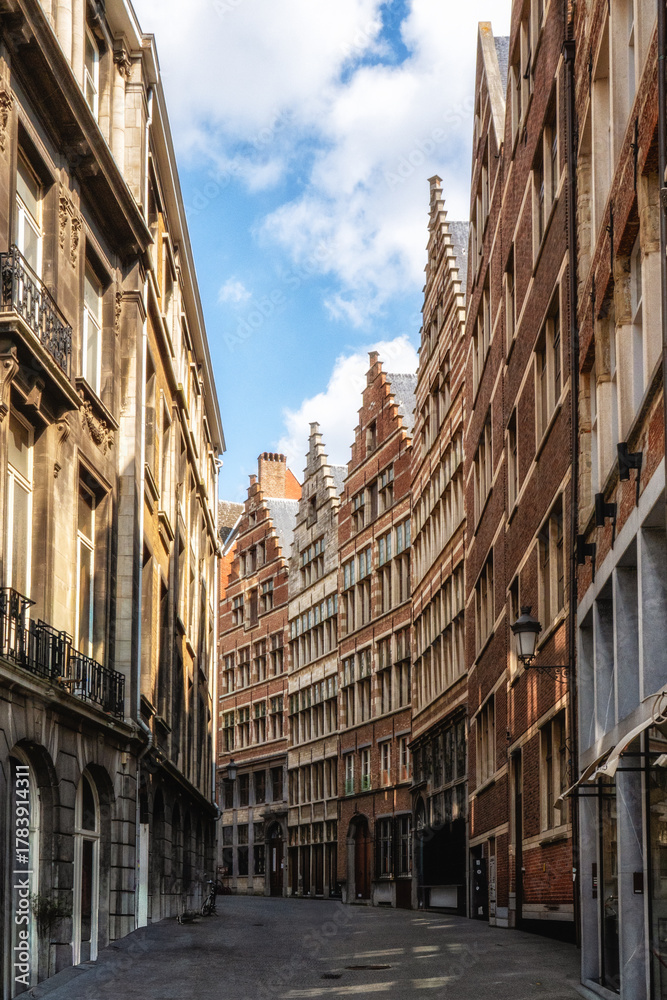 Obraz premium Typical Flemish architecture, a traditional stepped gable on a 17c house in Antwerp, Belgium