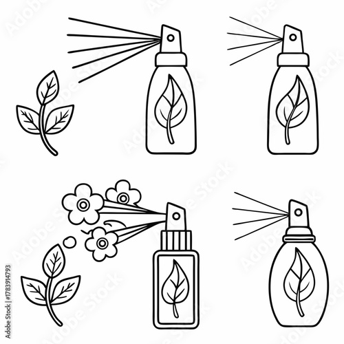 Collection of Perfume Atomizer Vector Icons in Minimalist Outline Style, Suitable for Beauty Product Catalogs, Aromatherapy Guides, and Fragrance Web Stores.
