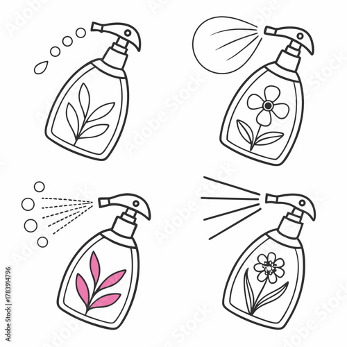 Collection of Perfume Atomizer Vector Icons in Minimalist Outline Style, Suitable for Beauty Product Catalogs, Aromatherapy Guides, and Fragrance Web Stores.