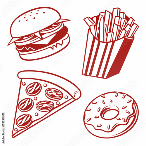 Vector Icon Set of Fast Food Classics