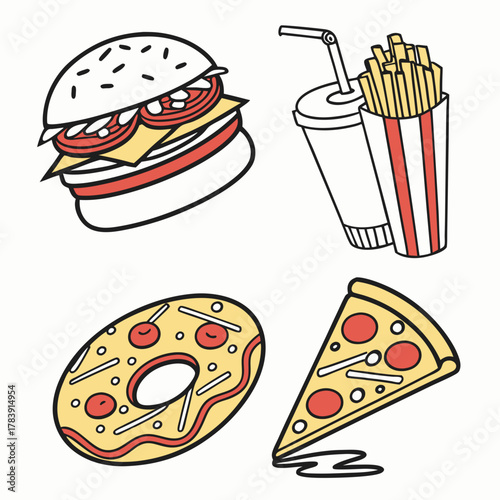Vector Icon Set of Fast Food Classics