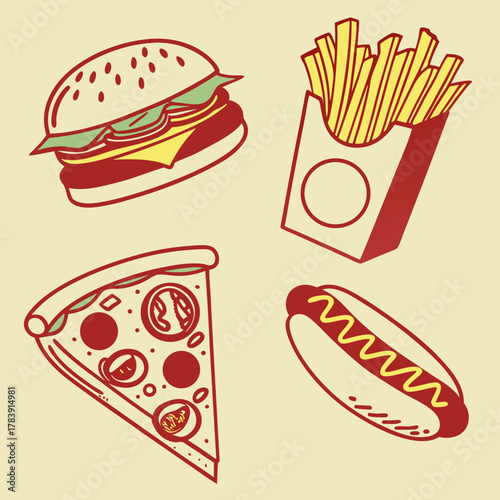 Vector Icon Set of Fast Food Classics