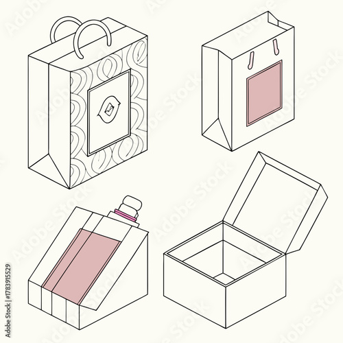 Set of Perfume Packaging Box Vector Templates in Various Shapes and Sizes, Customizable for Different Fragrance Types and Branding, Ready for Print and Mockups.