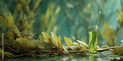 Green Algae Extract in Test Tube - A Glimpse into Marine Research.