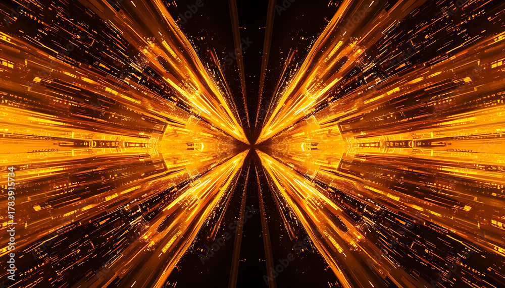 Fototapeta premium Abstract golden light streaks radiating from the center creating a dynamic and energetic background perfect for presentations and digital art