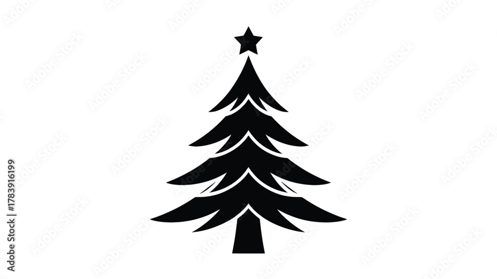 Obraz premium A classic black christmas tree silhouette with a star on top perfect for holiday decorations and festive designs silhouette