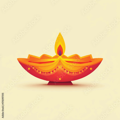 Festive Diwali Lamp Illustration with Bright Flame and Golden Glow