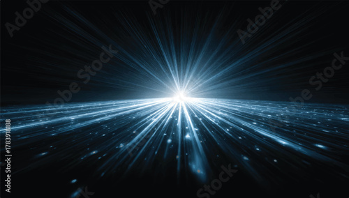 Futuristic light speed effect background with blue beams of light
