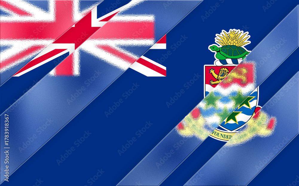 Obraz premium A digitally created graphic features the flag of the Cayman Islands, artistically presented with a textured glass effect and layered stripes, conveying a modern and patriotic feel