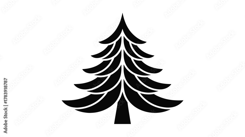 Obraz premium A stylized black silhouette of a christmas tree with layered branches against a clean white background perfect for festive design elements silhouette