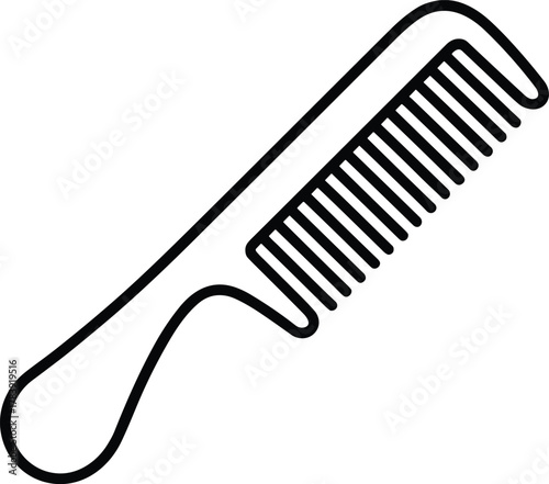 Comb drawing, hair grooming, black and white, personal care, curved handle, hygiene tool, line sketch, beauty item, vector illustration