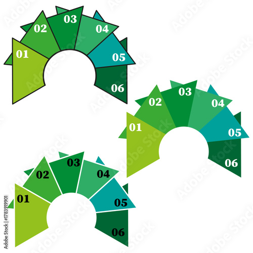 Infographic sector diagram. Presentation data chart. Green segments Vector. Numbered visualization element