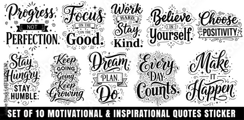 Set of 10 Motivational & Inspirational Hand-Lettering Quotes Stickers