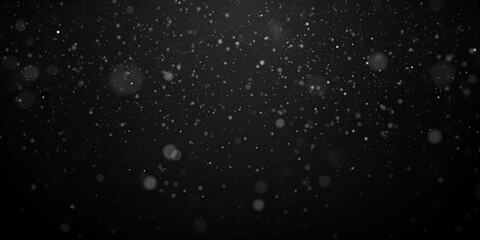 Black and white dust particles floating in dark background. dust light png. Bokeh background. Soft abstract motion with luminous light effect. Sparkle overlay texture for your design.