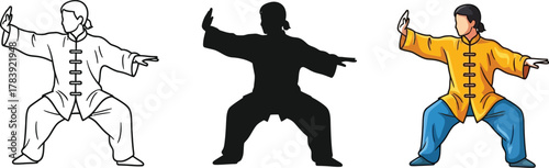 Man practicing tai chi, three different versions for your project