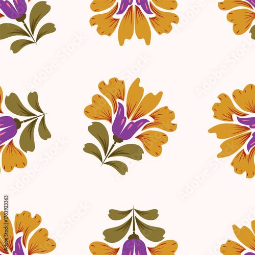abstract a solid multicolor small and big flower mixed vector pattern arrangement with medium color, all over vector design with white background illustration digital