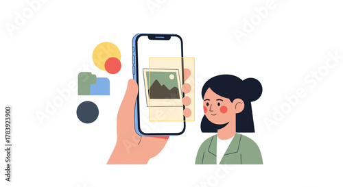 A modern smartphone displaying a vintage photograph within a digital frame