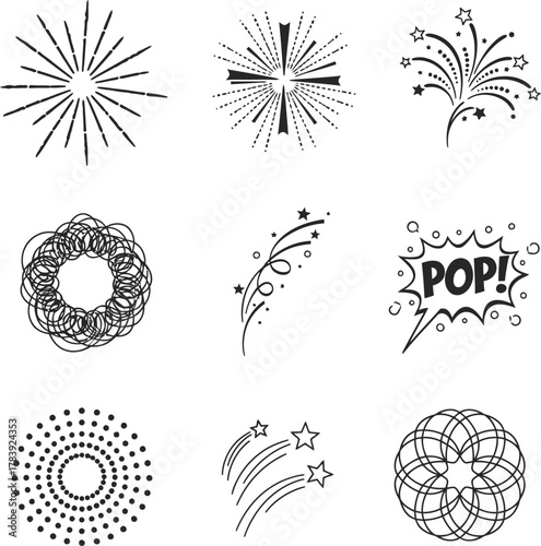 Explosion line art collection of celebration elements