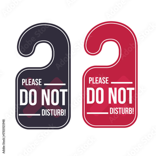 Two door hangers with the words please do not disturb the left hanger is dark gray, and the right hanger is red