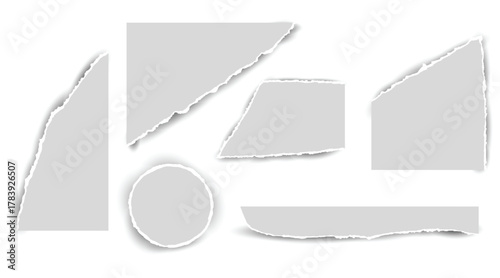 Collection realistic ripped pieces of scrap papers.Set of white torn or ripped paper sheet for social media banner background.
