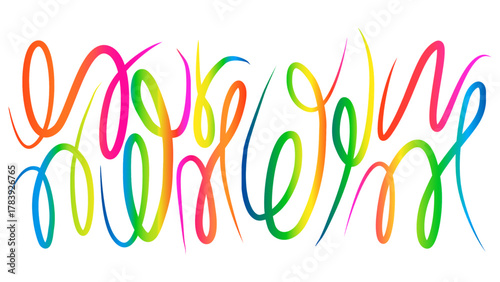 vector illustration of a colorful rainbow, Abstract Color Gradient Lines Pattern. Vector Wave 3D Graphic Shapes with Gradient. Organic Rainbow Wavy Ribbons. Set of Fun Kid Doodle Colour Gradation Line