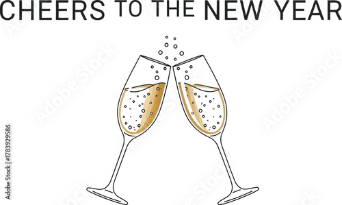Two champagne glasses toasting for the new year on a white background art