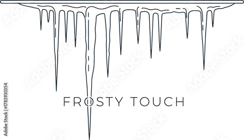 Minimalist line art of icicles hanging from a ledge with frosty touch text