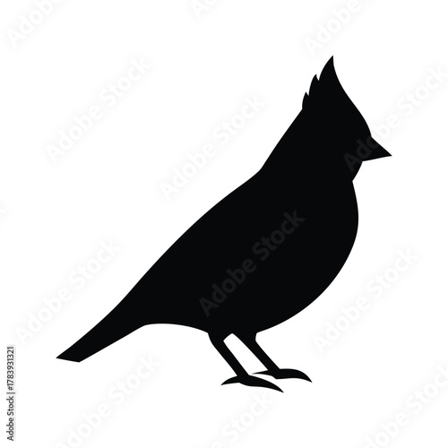Cardinal bird silhouette with crest isolated on white