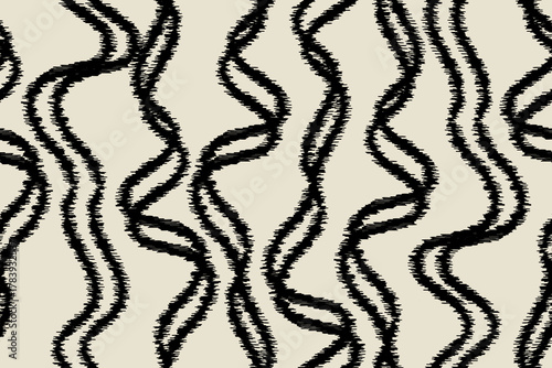 Abstract traditional folk antique graphic fabric line.Tribal embroidery stitch ikat repeat pattern. Ethnic Ikat tropical seamless pattern. Hand-drawn vertical lines and stripes. Perfect for textile.