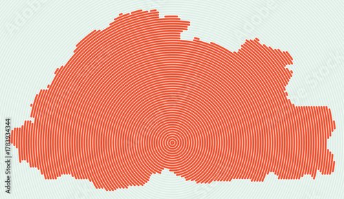 Bhutan shape rings. Country map formed by stacked circles. Bhutan boundary shape design. Trending vector illustration.