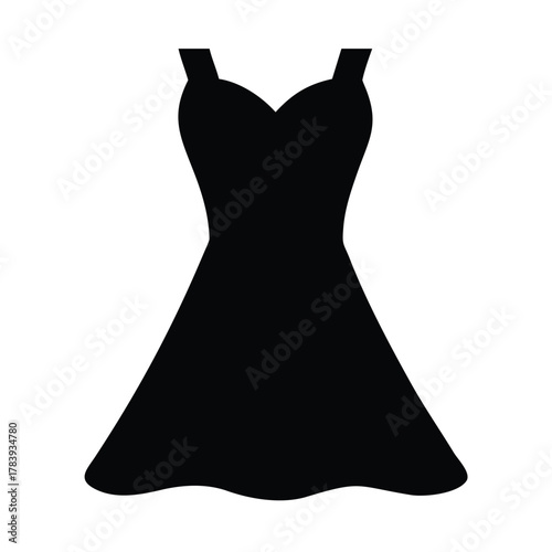 Black dress icon with sweetheart neckline and flared skirt