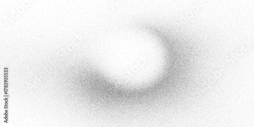 Monochrome stipple gradient, soft speckle bloom and haloed center, subtle vignette ring. Fine dot dispersion, airy fade, clean negative core; vector illustration