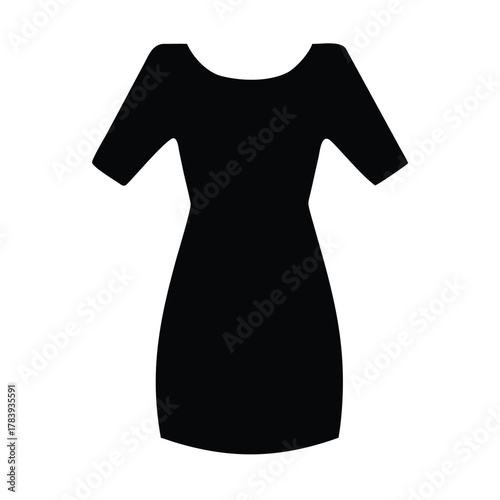 Black silhouette of a womens dress with short sleeves and a rounded neckline