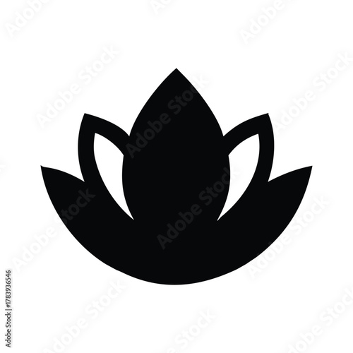 Black lotus flower icon isolated on white background